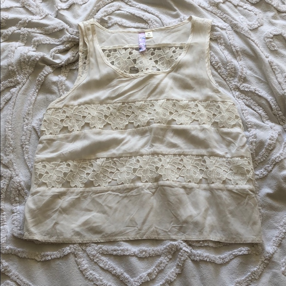 Alya white crop top with scoopneck & lace stripes